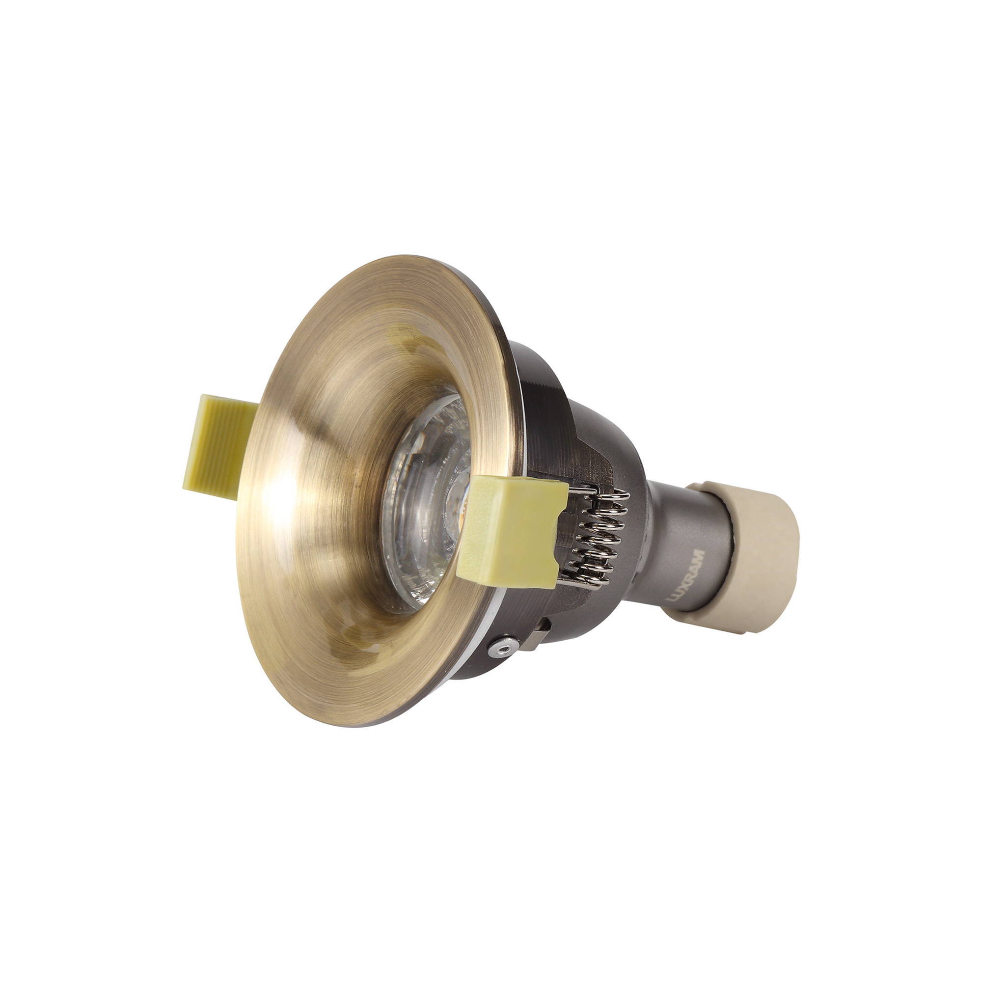 Bruve GU10 Recessed Round Antique Brass IP65 Downlighter, Cut-Out 68mm DX200404  Dlux Bruve IP65